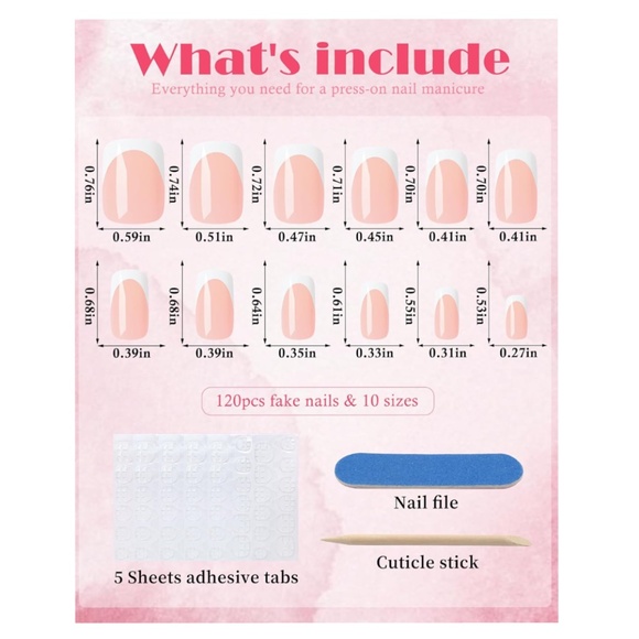 120 French Tip Short Square Press On Nails - Picture 2 of 6